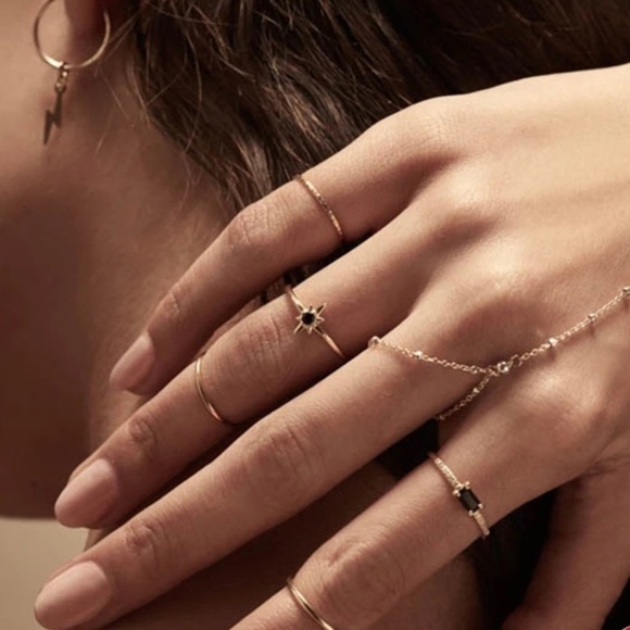 Twilight Star Black Stone Gold Tone Ring 925 Sz 6 - Picture 4 of 4